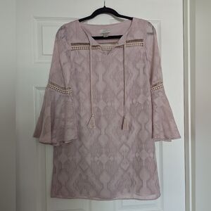 Loft | Size XXSP | Boho Bell Sleeve Tunic Dress in Light Pink